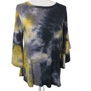 Survival Blue/Yellow Tie Dye 3/4 Bell Sleeve Rayon Blend Top Size M